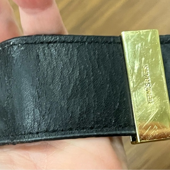 Hermes Collier de Chien leather cuff bracelet noir w/gold hardware fits 6” wrist - Picture 14 of 16